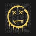 Skateboarding t-shirt design with smile that melts and dripping. Skateboard and smile print for tee shirt. Typography graphics Royalty Free Stock Photo